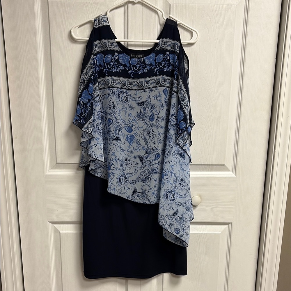Enfocus Studio Blue Asymmetrical Cocktail Dress